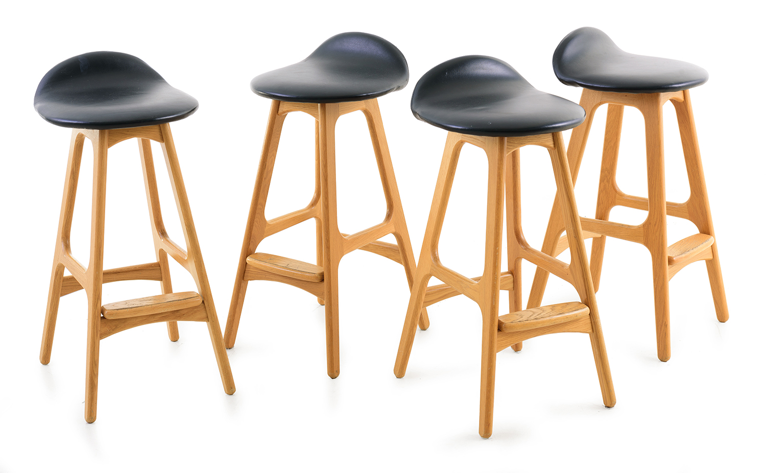 Appraisal: FOUR ERIK BUCK STOOLS FOR GREAT DANE Black leather seats