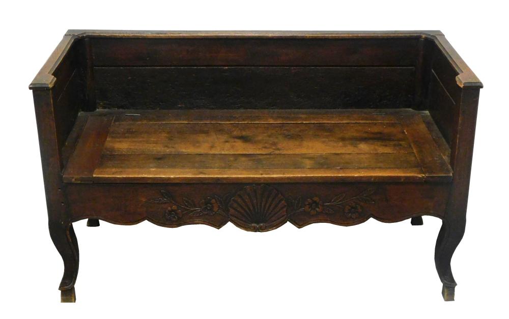 Appraisal: Oak bench panel back and sides hinged lift top seat