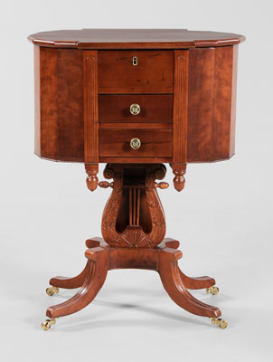 Appraisal: Classical Figured Cherry Sewing Stand attributed to Kentucky th century