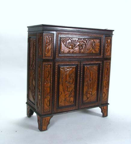 Appraisal: Oriental carved bar cabinet multiple storage areas higned doors and