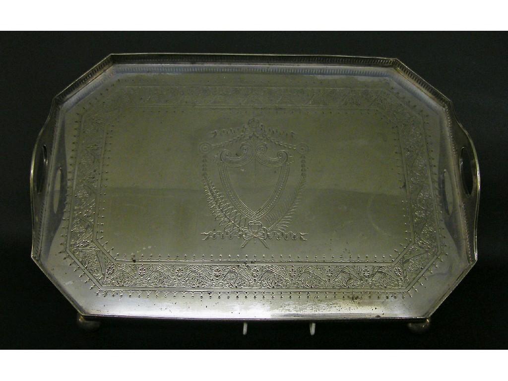 Appraisal: Silver plated twin handled gallery tray the wavy pierced rim