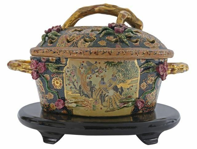 Appraisal: Satsuma style parcel-gilt porcelain covered tureen with raised enamel pierced