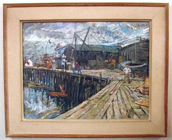 Appraisal: Gloucester Dock watercolor and gouache x sight SLR Eisenstadt verso