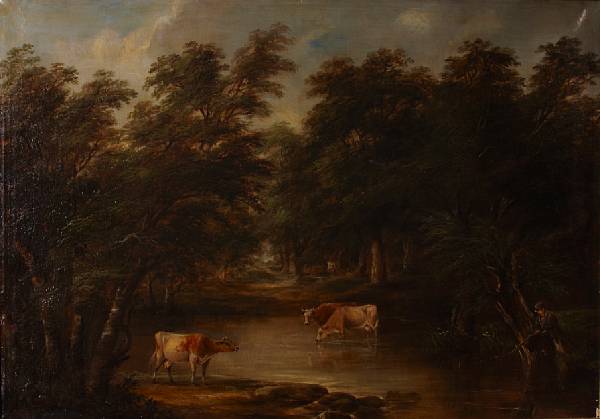 Appraisal: English School th Century A pastoral landscape with cattle watering