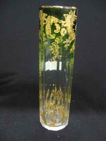 Appraisal: Moser Emerald-to-Clear Art Glass Vase fine enamel decoration on cut