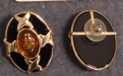 Appraisal: K YG amber and onyx earrings x Estimate -