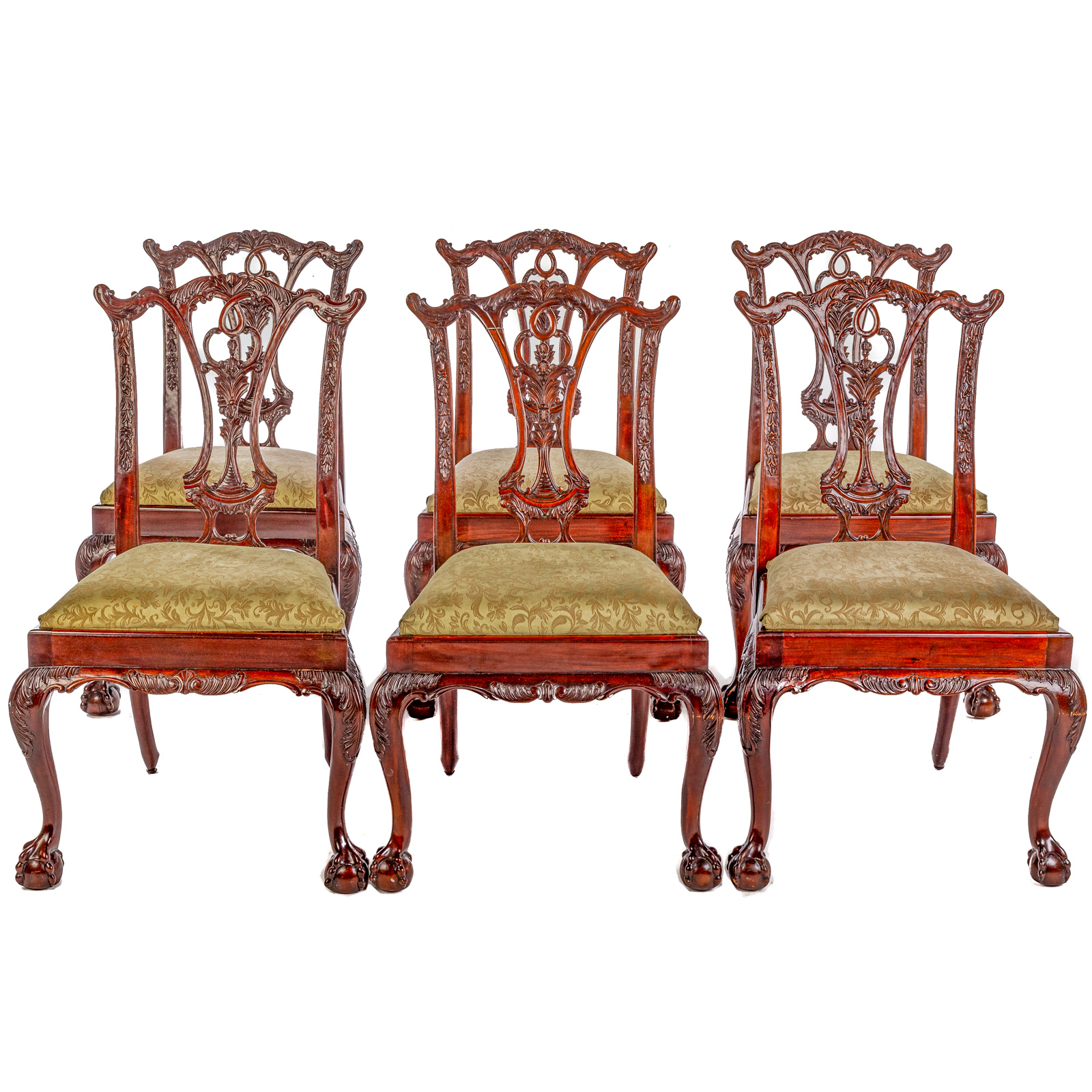 Appraisal: SIX MAHOGANY CHIPPENDALE STYLE SIDE CHAIRS Late th century mahogany