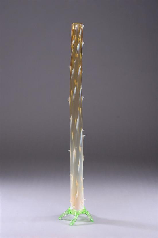 Appraisal: RARE LARGE STOURBRIDGE OPALESCENT AND URANIUM ART GLASS VASE Circa