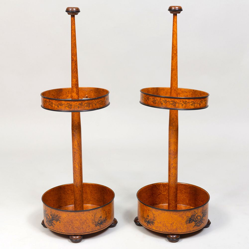 Appraisal: Pair of Modern Painted T le Umbrella Stands Paper label