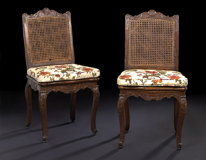 Appraisal: Pair of Provincial Louis XV-Style Oak Sidechairs mid- th century