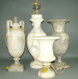 Appraisal: A Continental alabaster urn table lamp with turned decoration on