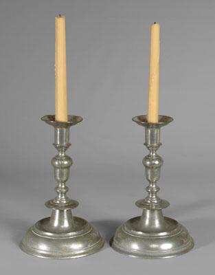 Appraisal: Pair English pewter candlesticks acorn style shafts above drip plate