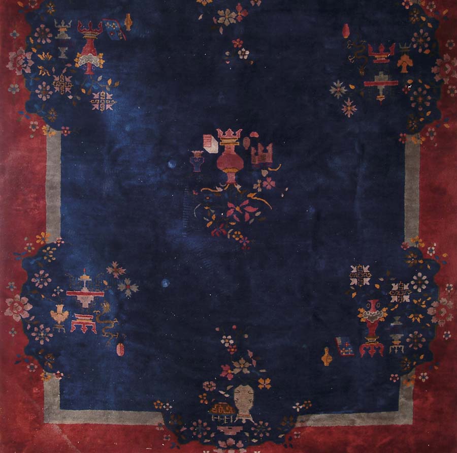 Appraisal: CHINESE ROOM SIZE RUG Deep blue field broken border in