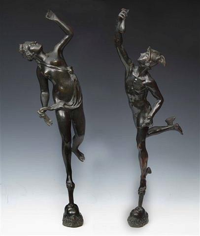 Appraisal: A PAIR OF BRONZE FIGURES AFTER THE ANTIQUE probably Mercury