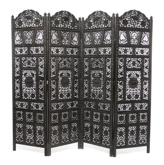 Appraisal: n Indian Carved Four Panel Folding Floor Screen each with