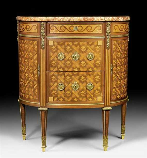 Appraisal: DEMI-LUNE CHEST OF DRAWERS Louis XVI style stamped SORMANI A