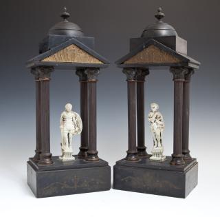 Appraisal: Pair of Black Marble and Patinated Spelter Garnitu Pair of