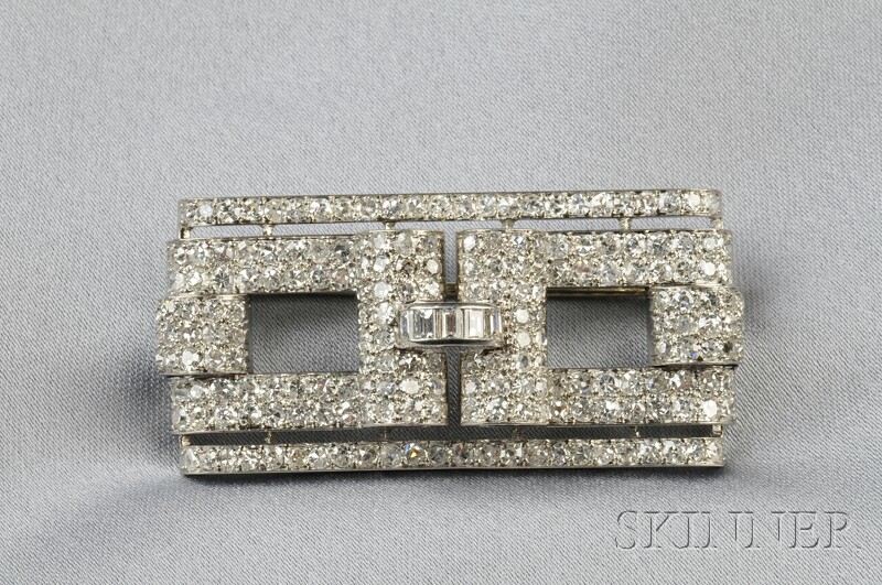 Appraisal: Platinum and Diamond Brooch Boucheron Paris pave-set with single-cut diamond