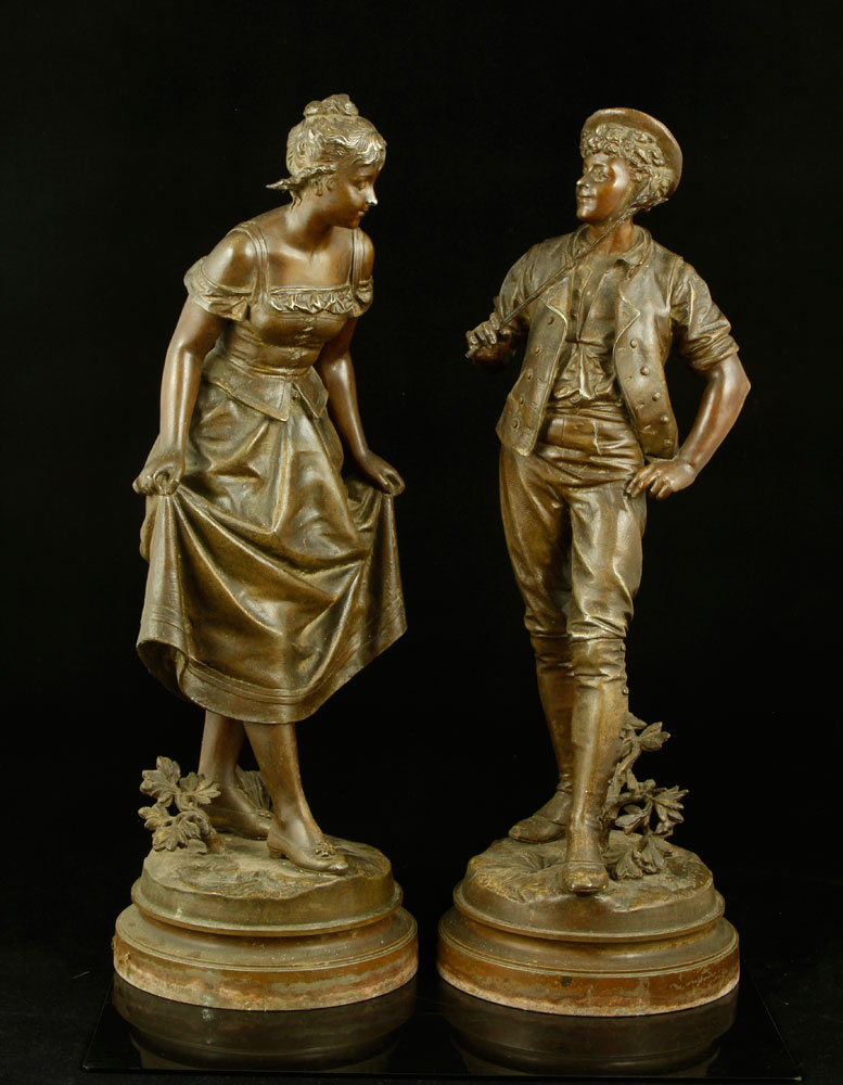 Appraisal: - Pr th C Bronzed Metal Figures Pair of th