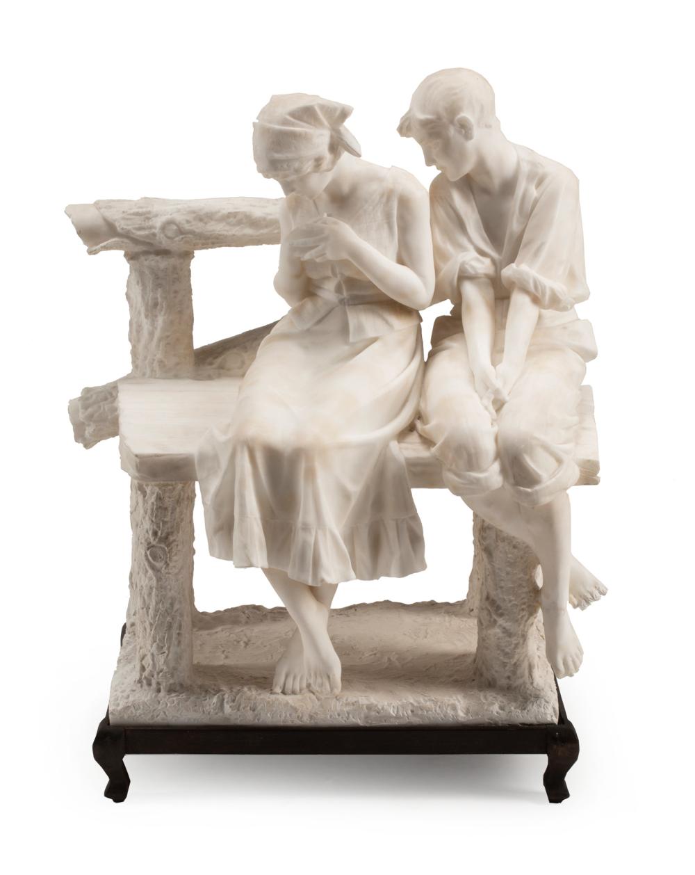 Appraisal: Carved Alabaster Figural Group of Boy and Girl Sitting on