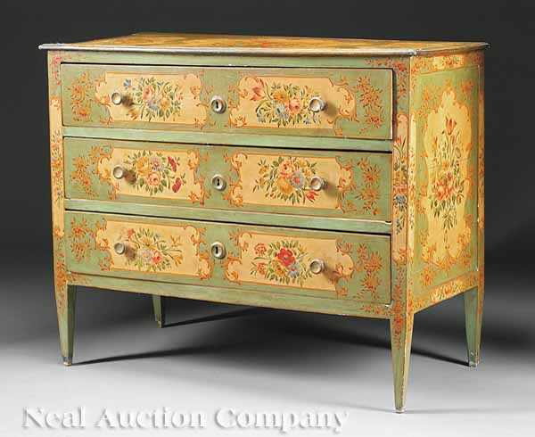 Appraisal: An Italian Neoclassical-Style Painted Commode early th c floral decorated