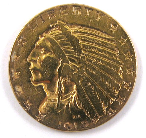 Appraisal: U S FIVE DOLLAR GOLD COIN Indian head type -S