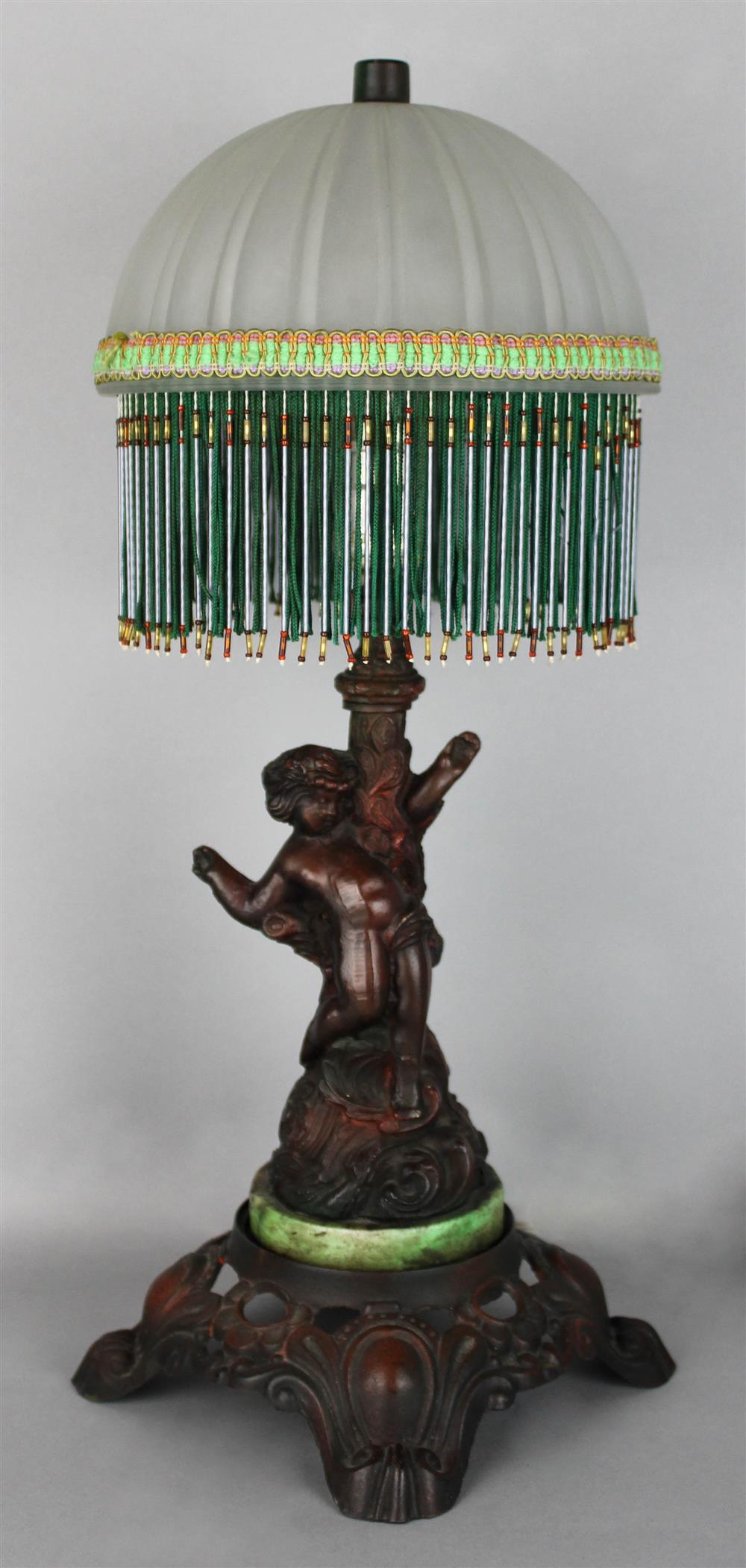 Appraisal: PATINATED METAL FIGURAL TABLE LAMP impressed under base with domed