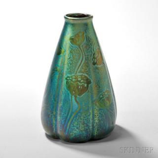 Appraisal: Weller Sicard Vase Art pottery Zaneville Ohio - Ribbed conical