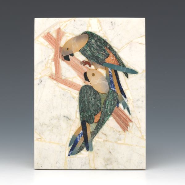 Appraisal: ITALIAN PIETRA DURA PARROT PLAQUE x Inlaid with different types