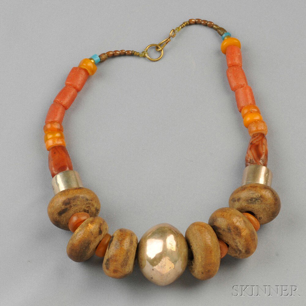 Appraisal: Sterling Silver and Wood Bead Necklace Robert Lee Morris c