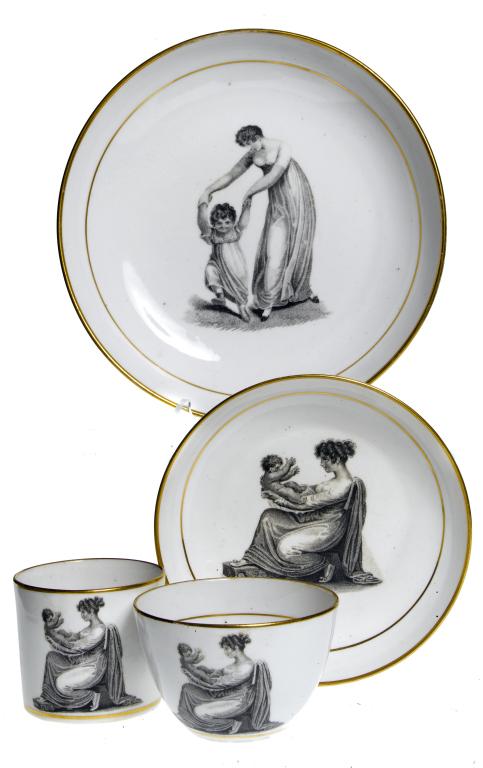 Appraisal: AN EARLY RIDGWAY TRIO AND SAUCER-DISH with 'Adam Buck' bat