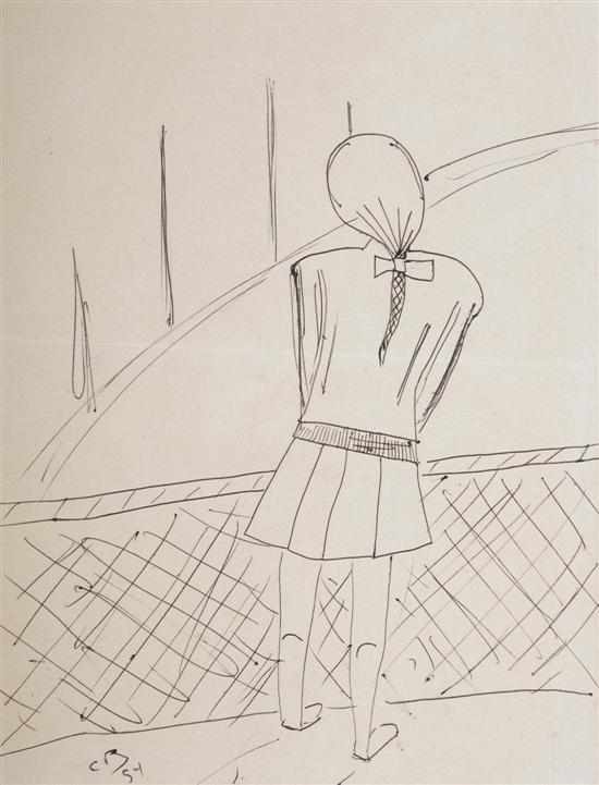 Appraisal: Charles Blackman born Schoolgirl by the Fence ink on paper