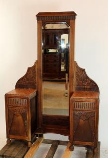 Appraisal: English Art Deco dressing mirror in carved oak English Art