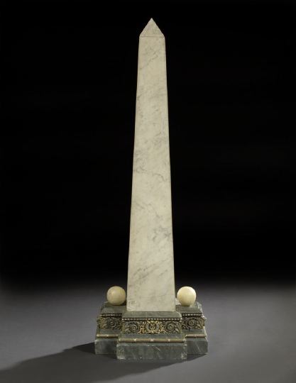 Appraisal: Rare Swedish Veined White Marble Tall Obelisk on a rectilinear