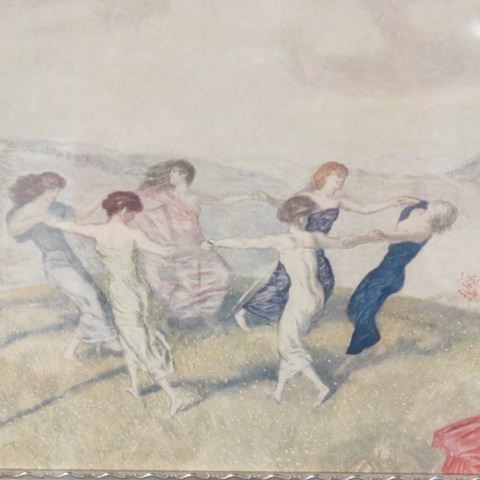 Appraisal: Frans Von Stuck Lithograph maidens playing ring-around-the-rosie image area x