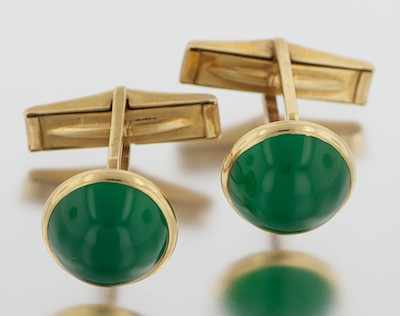 Appraisal: A Pair of Green Onyx and Gold Cufflinks k yellow