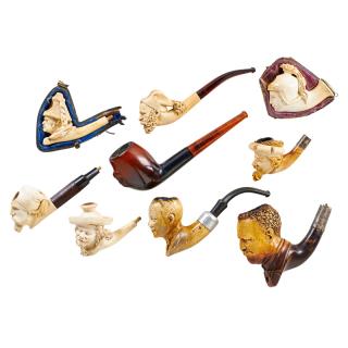 Appraisal: MALE BUST MEERSCHAUM PIPES Nine Including one that resembles Theodore