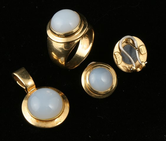 Appraisal: KY White Chalcedony Omega backed pierced earrings are mm round