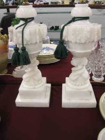 Appraisal: Pair of Carved Alabaster Table Lamps classical urn twisted column