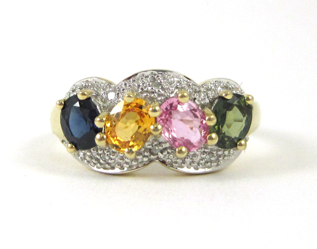 Appraisal: MULTI-COLOR SAPPHIRE AND DIAMOND RING The k yellow and white