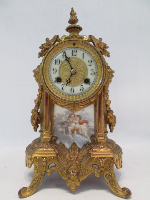 Appraisal: LOUIS XV STYLE DORE BRONZE MANTEL CLOCK Waterbury Clock Co