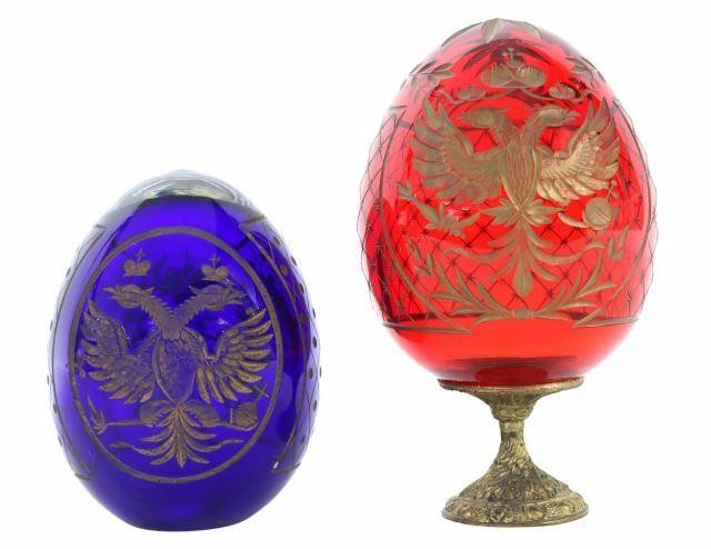 Appraisal: lot of Russian cut crystal eggs decorated with a gilt