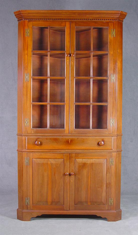 Appraisal: Walnut Corner Cupboard th Century Stepped cornice with dentil molding