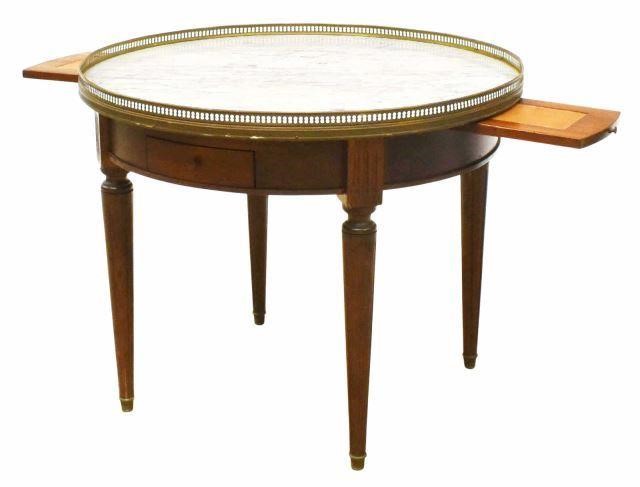 Appraisal: French Louis XVI style marble-top mahogany bouillotte table th c