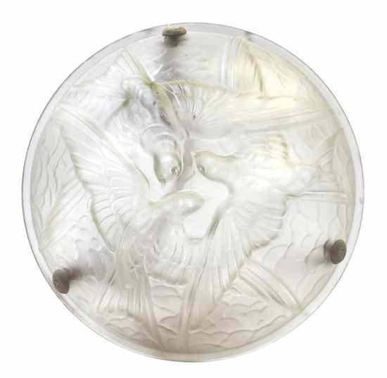 Appraisal: A French Art Deco Molded and Frosted Glass Plafonnier decorated