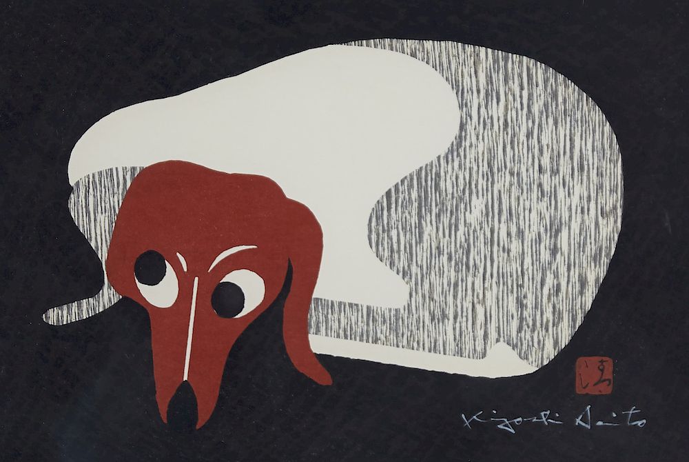 Appraisal: Kiyoshi Saito Dog Woodblock Print Kiyoshi Saito - Woodblock print