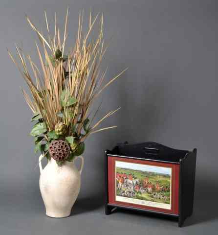 Appraisal: Magazine Rack and Flower ArrangementTo include a painted black magazine