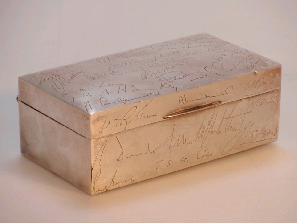 Appraisal: A silver cigarette box inscribed 'From The Officers of nd