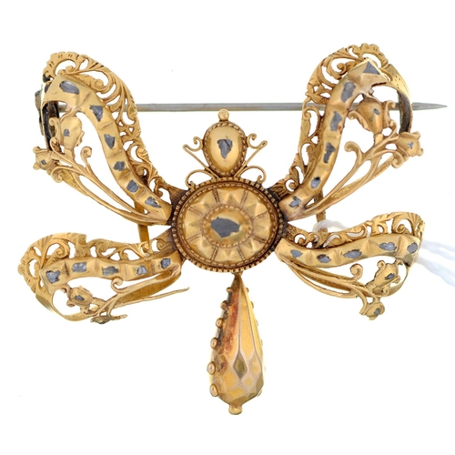 Appraisal: A rose diamond bow brooch th c in gold mm