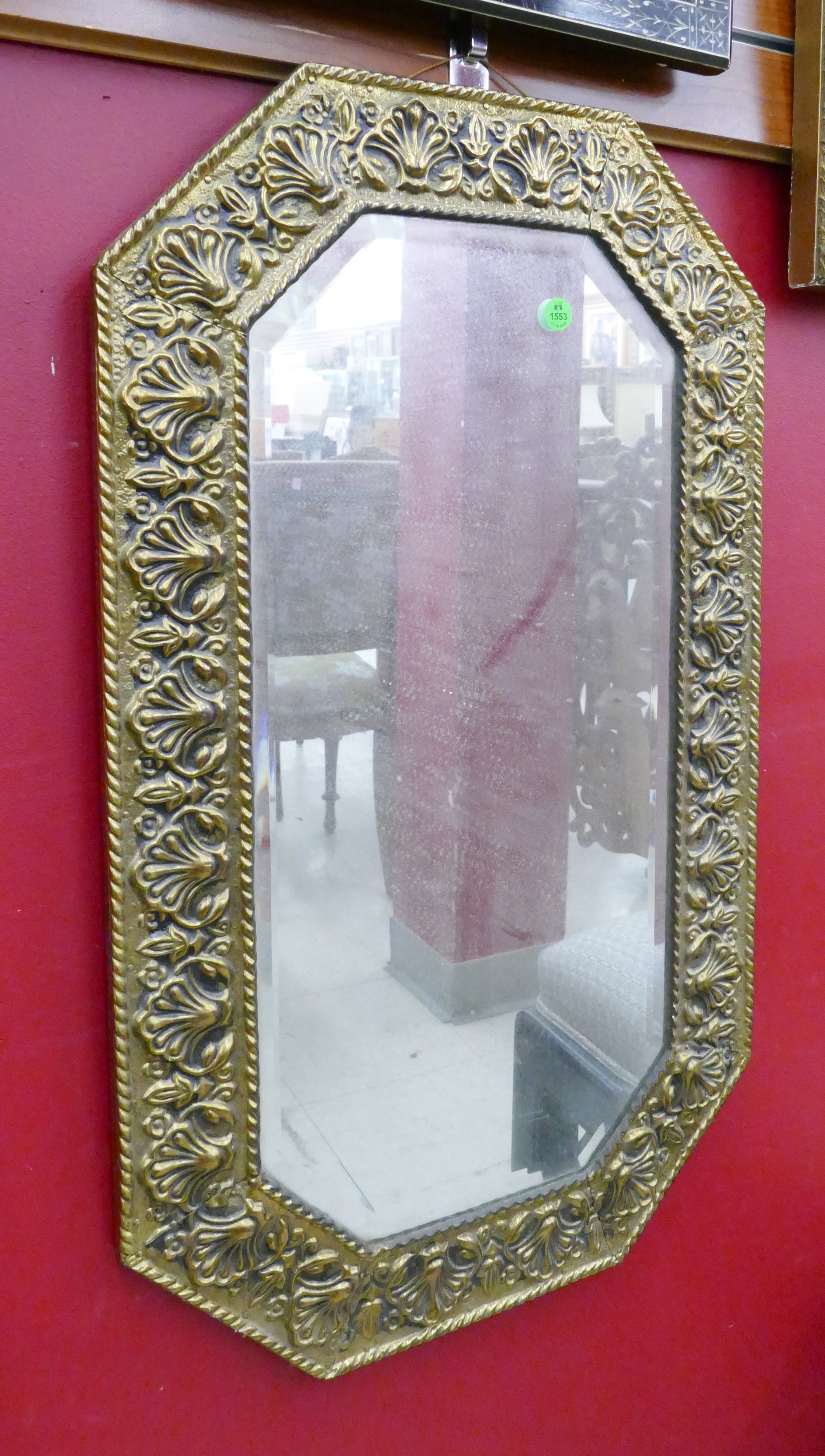 Appraisal: Ornate Brass Repousse Framed Mirror- x ''